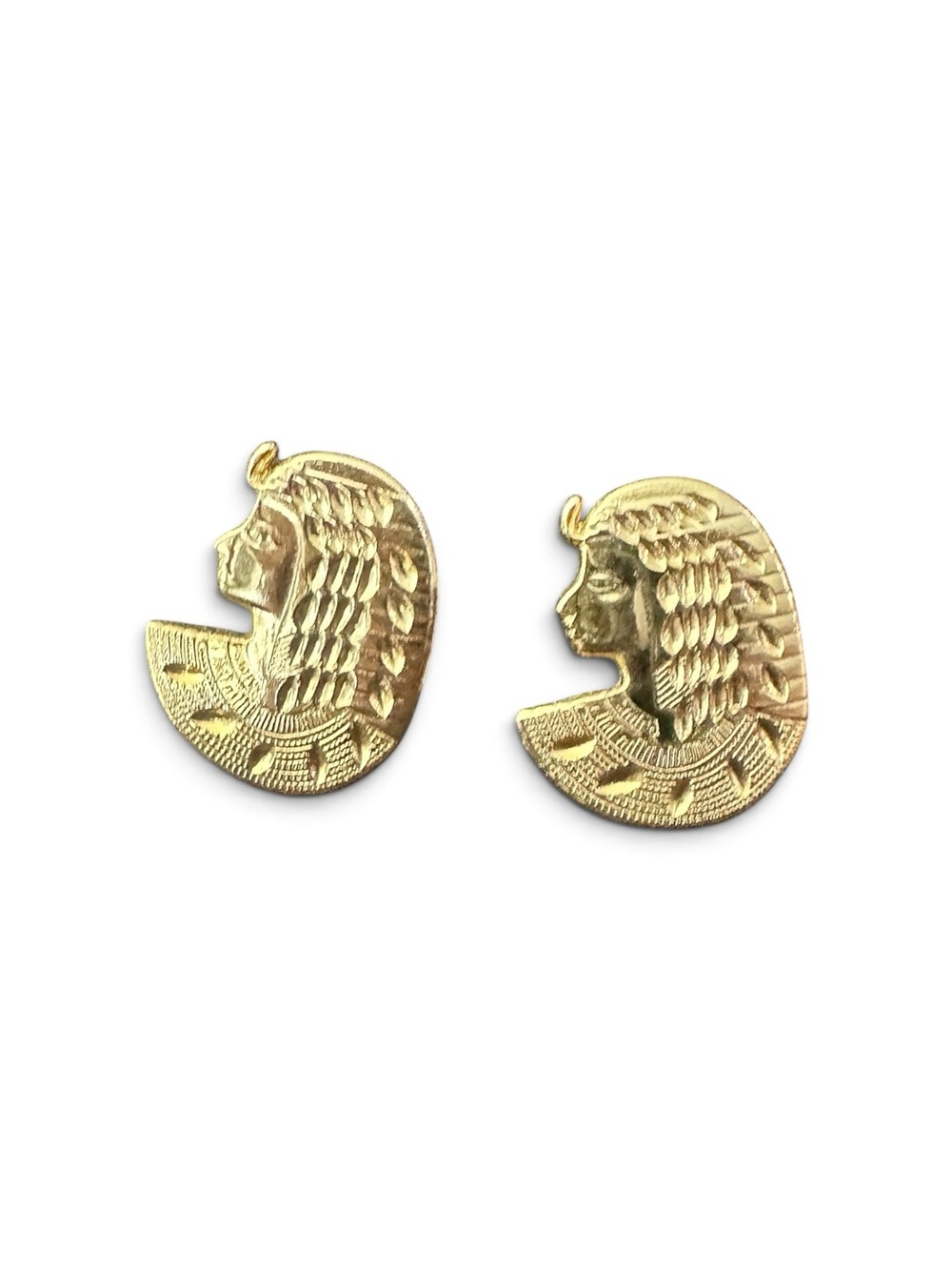 Egyptian Cleopatra Profile Pierced Earrings Gold Tone